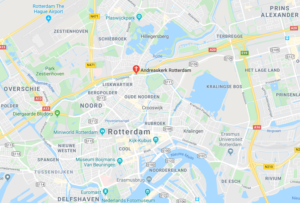 Route naar Andreaskerk Rotterdam-Noord